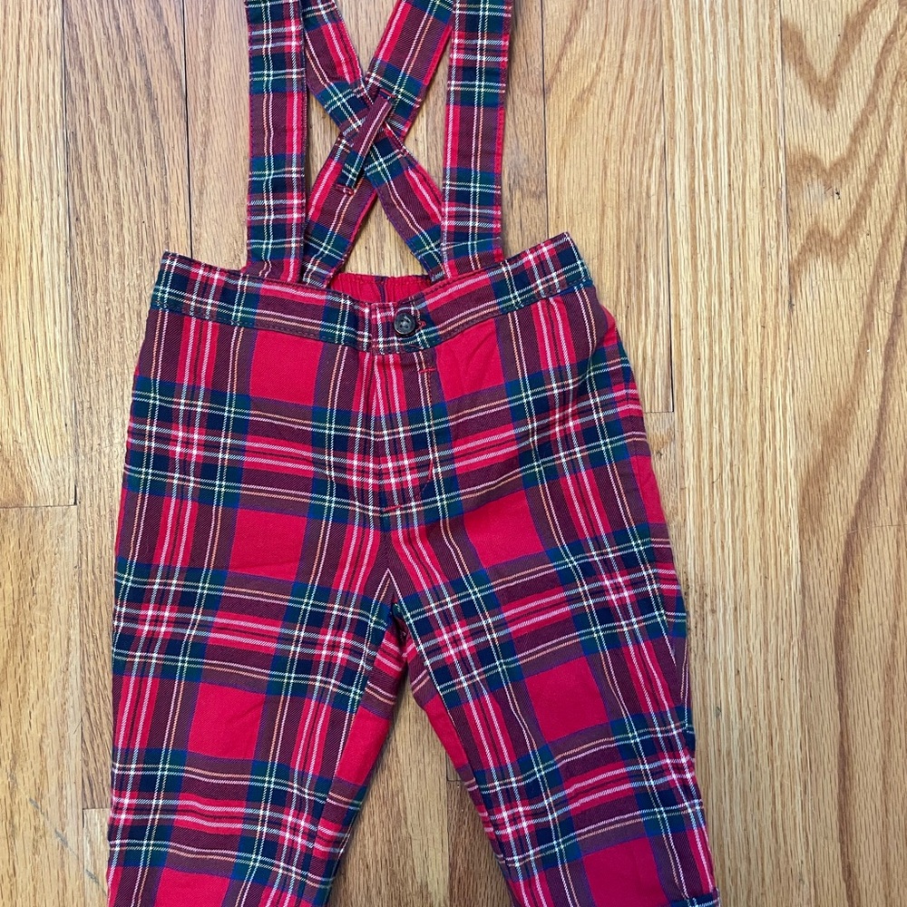 Janie and Jack Red Plaid Kids Overalls
